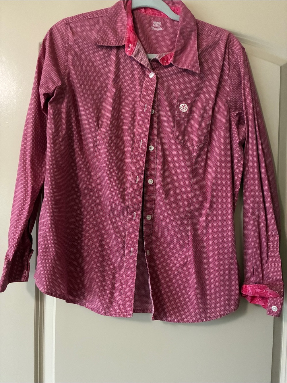 Wrangler Magenta-Pink Long Sleeve Button-Down Shirt